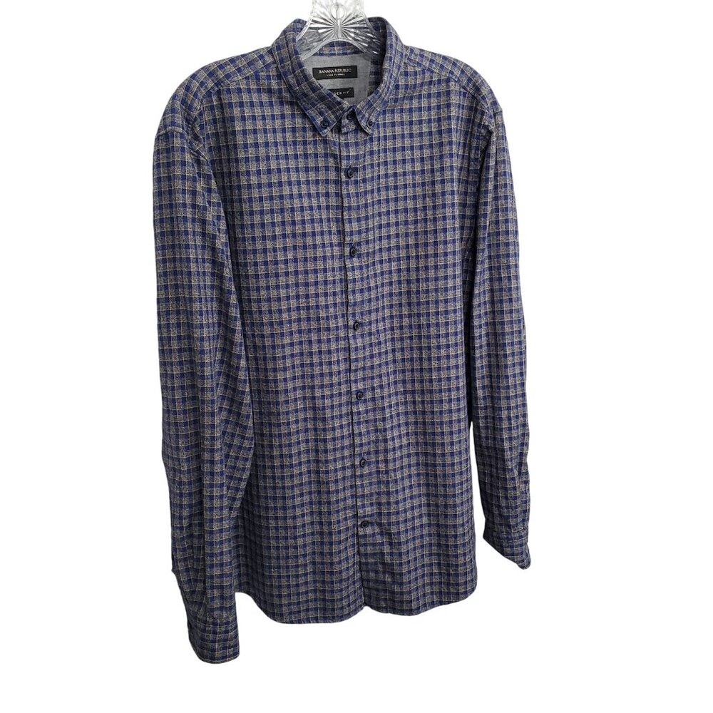 Banana Republic Mens L Shirt Luxe Flannel Camden Fit Plaid Button-Up Long Sleeve